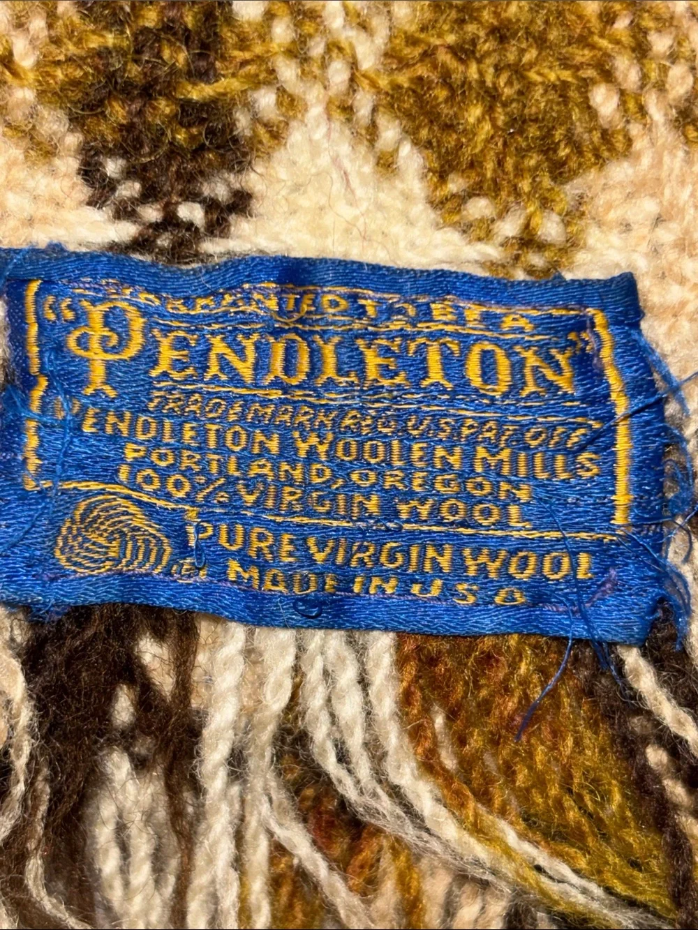 Vintage Pendleton wool throw cream and brown